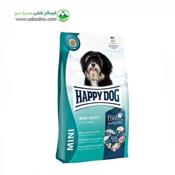 غذای خشک سگ نژاد کوچک برند هپی داگ مدل Happy Dog Mini Adult Fit & Vital با طعم گوشت بره ، مرغ وزن 10 کیلوگرم