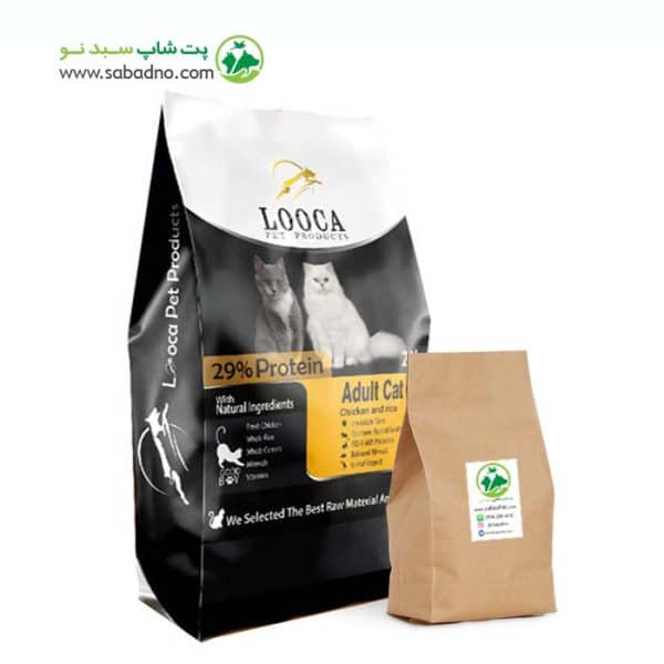 غذای خشک گربه بالغ با طعم مرغ و برنج برند لوکا Looca (طلایی) وزن 1کیلوگرم (فله)