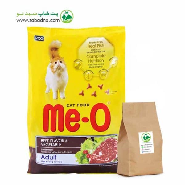 غذای خشک تقویتی گربه مئو طعم گوشت و سبزیجات (Me-o Adult Cat Beef Flavor & Vegetable) وزن (1 کیلویی فله)