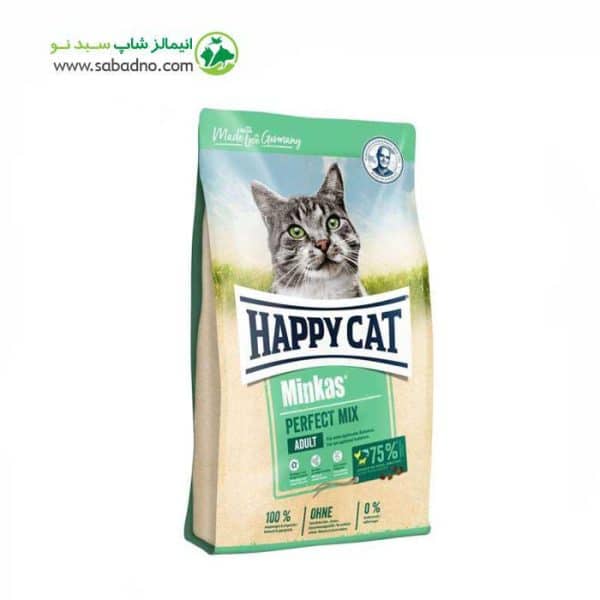 غذای خشک گربه بالغ برند هپی کت مدل Happy Cat Minkas Perfect Mix با طعم گوشت ، مرغ ، برنج وزن 10 کیلوگرم