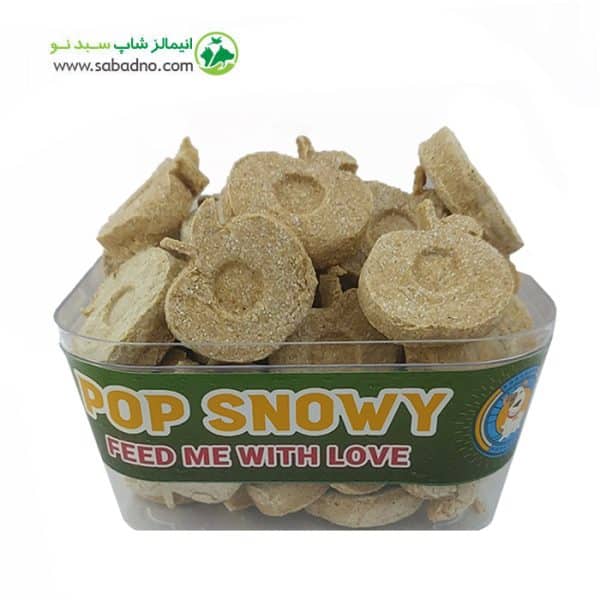 تشویقی سگ مدل بیسکویت با طعم سیب و آرد جو برند پاپ اسنوییPOP SNOWY وزن 100 گرم