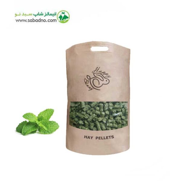 پلت یونجه برند هپی بانی Happy Bunny مدل Mint alfalfa pellets با طعم نعنا وزن 500 گرم