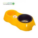 ظرف دوقلوی آب و غذای سگ و گربه برند دنیل مدل بطری خور همراه با یک عدد ظرف فلزی کد X63-STL