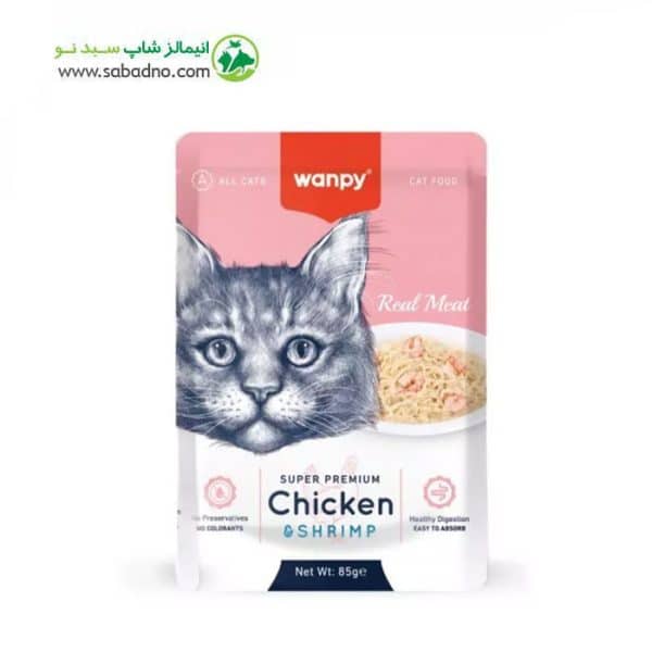 پوچ گربه برند ونپی طعم مرغ و میگو Wanpy Cat Chicken & Shrimp وزن 85 گرم