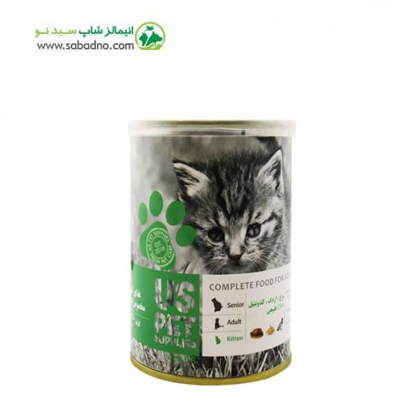کنسرو بچه گربه برند یو اس پت uspet طعم مرغ و اوردک و کدو تنبل وزن 400 گرم