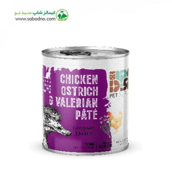 کنسرو گربه برند یو اس پت uspet طعم مرغ و شترمرغ و سنبل الطیب وزن 800 گرم