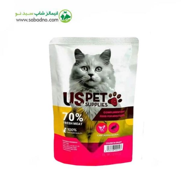 پوچ گربه برند یو اس پت uspet طعم مرغ و بلدرچین  uspet Chicken and quail وزن 100 گرم