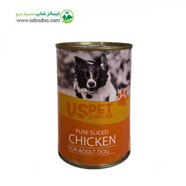 کنسرو نچرال سگ برند یو اس پت uspet طعم مرغ وزن 400 گرم