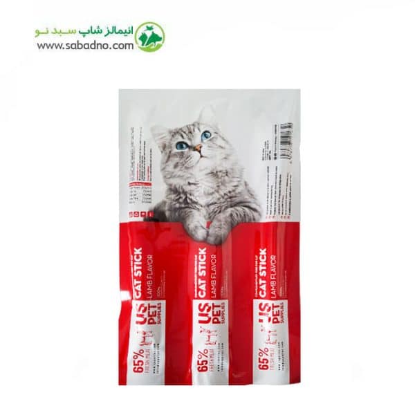 تشویقی مدادی گربه برند یو اس پت مدل اسنک طعم بره uspet Cat lamb بسته 3 عددی