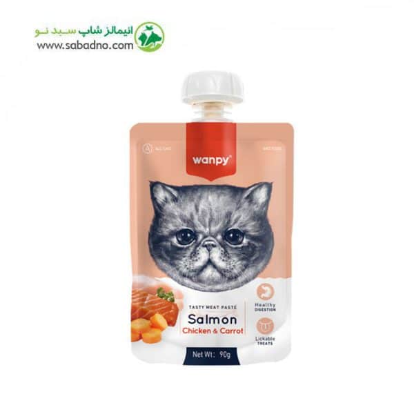 پودینگ گربه برند ونپی طعم مرغ و هویج و سالمون  Wanpy Cat Salmon & Carrot وزن 90 گرم 