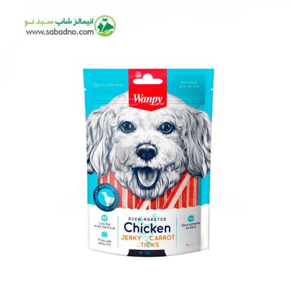 تشویقی جرکی سگ برند ونپی مدل ساندویچ کدفیش با طعم مرغ Wanpy Dog Chicken Jerky & Codfish  وزن 100 گرم 