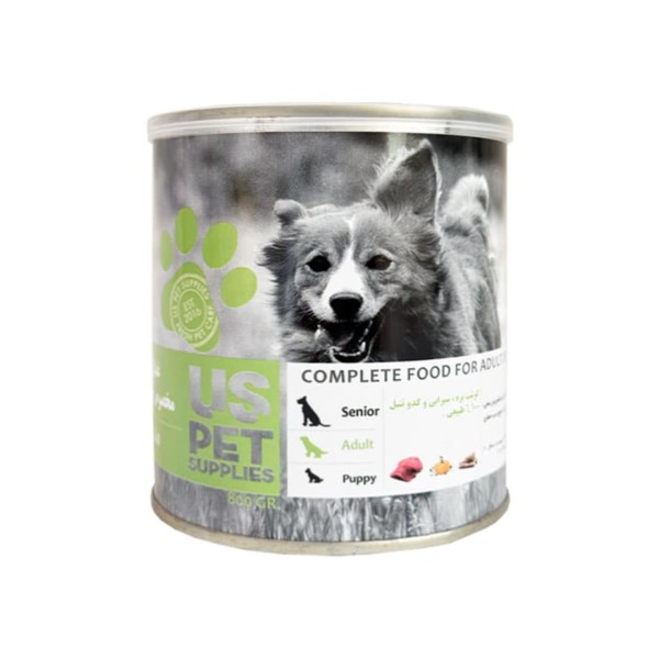 konserv dog کنسرو سگ گوشت بره، سیرابی و کدو تنبل برند یو اس پت 800 گرم - تصویر 1